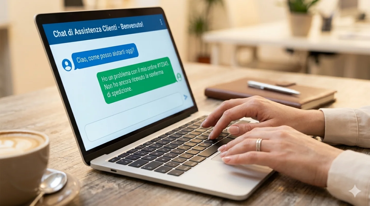 Chatbot AI per assistenza clienti su laptop in ufficio
