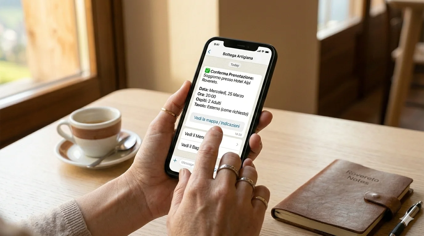 Mani che usano un'app di prenotazione ristorante su smartphone