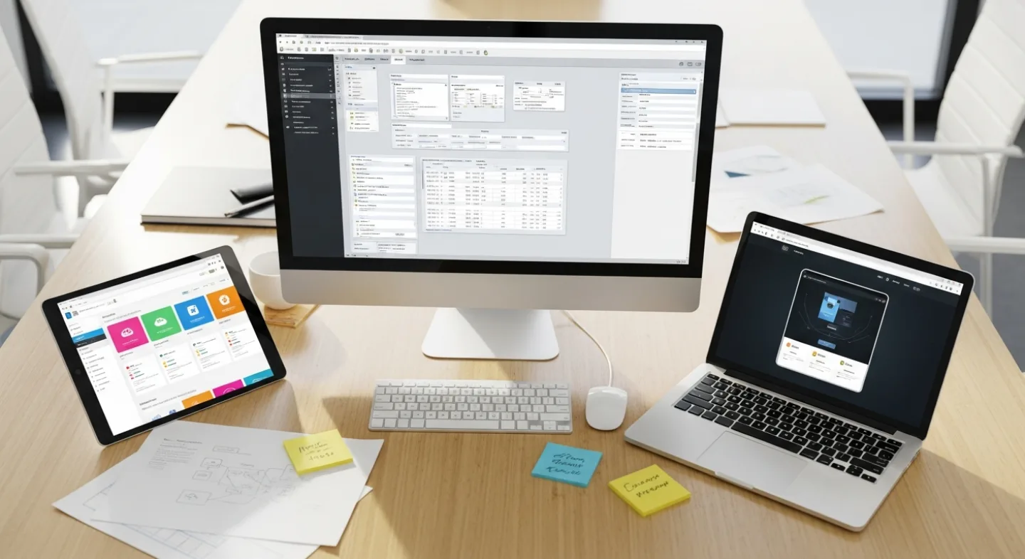 Comparison of off-the-shelf, SaaS and custom management software on different devices
