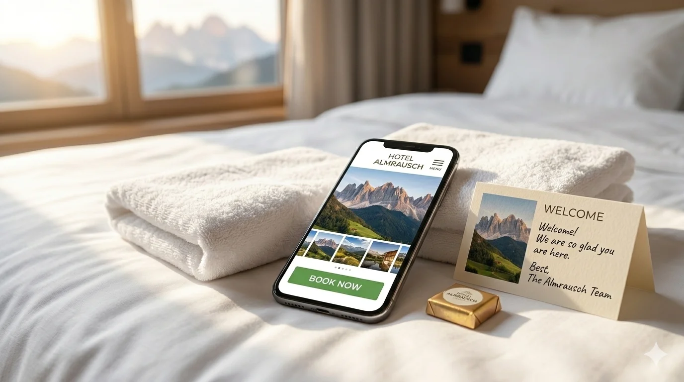 Sito web hotel su smartphone con prenotazione diretta