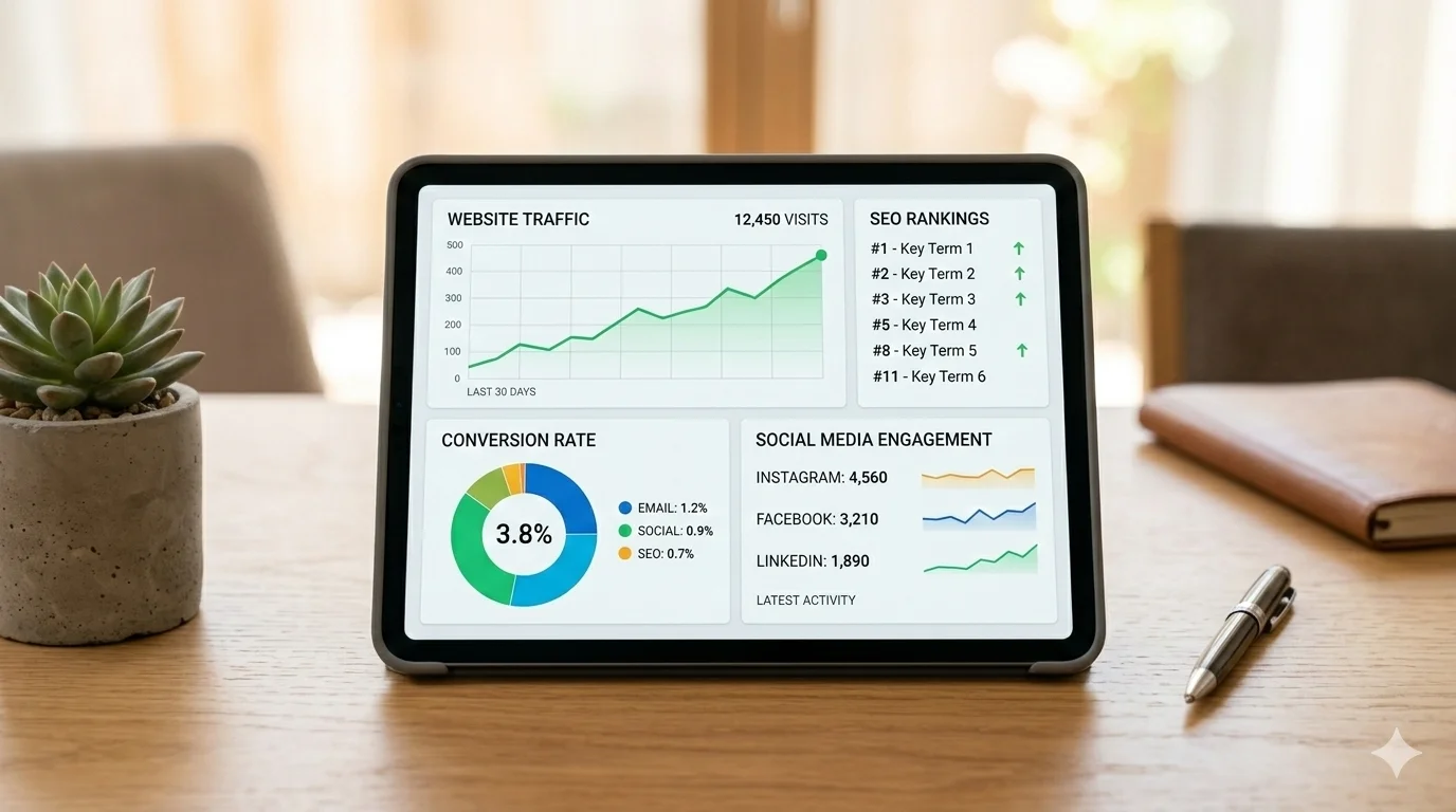 Dashboard marketing digitale con metriche e analytics
